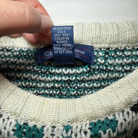 VTG Claybrooke Unisex Medium Sweater Cream Teal Navy Chunky Knit Long Sleeve - Picture 3 of 13